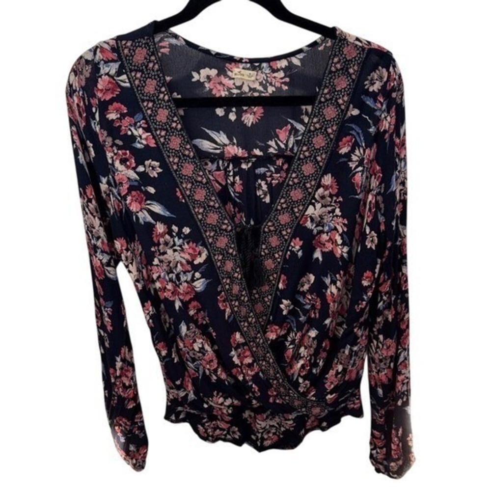 Hollister Floral Print Long Sleeve Wrap Blouse Top